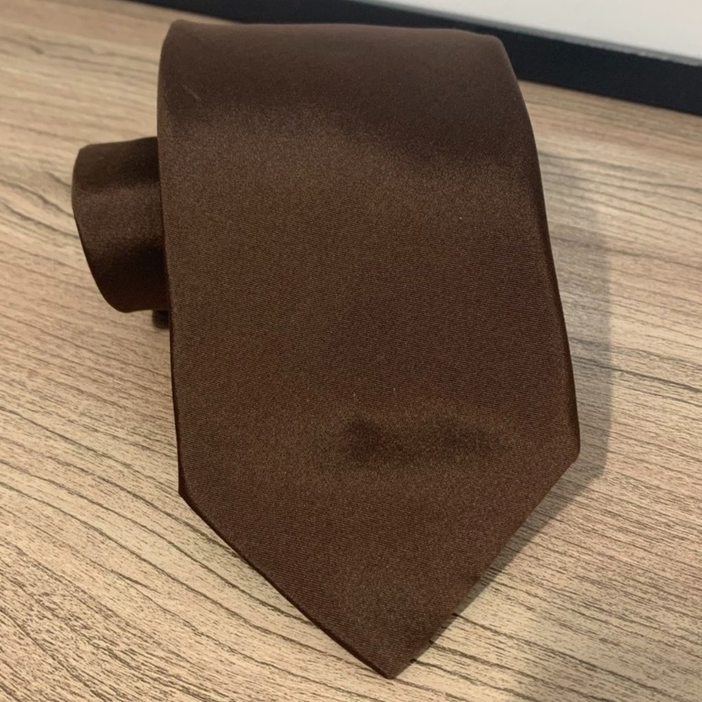 HUGO BOSS Brown Sheen Solid Silk Neck Tie